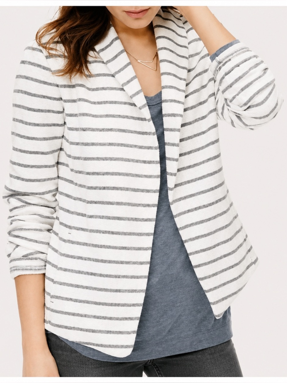 Lou & Grey Soft Striped‎ Open Front Blazer